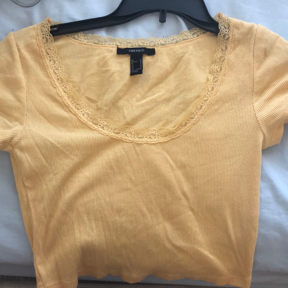 forever 21 yellow lace crop top